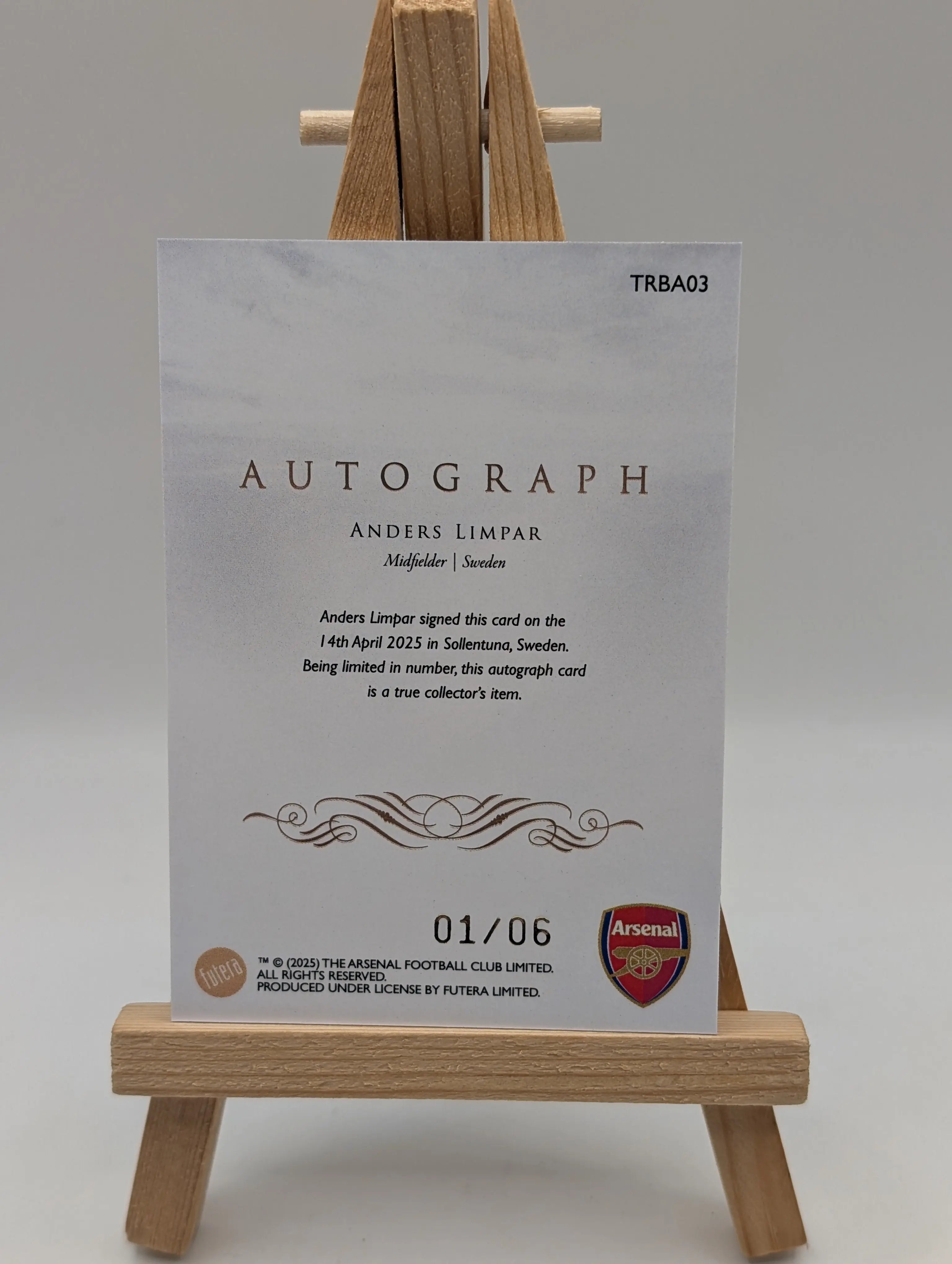 2025 Futera Anders Limpar /7 Auto Autograph Arsenal FRENLY BRICKS - Open 7 Days